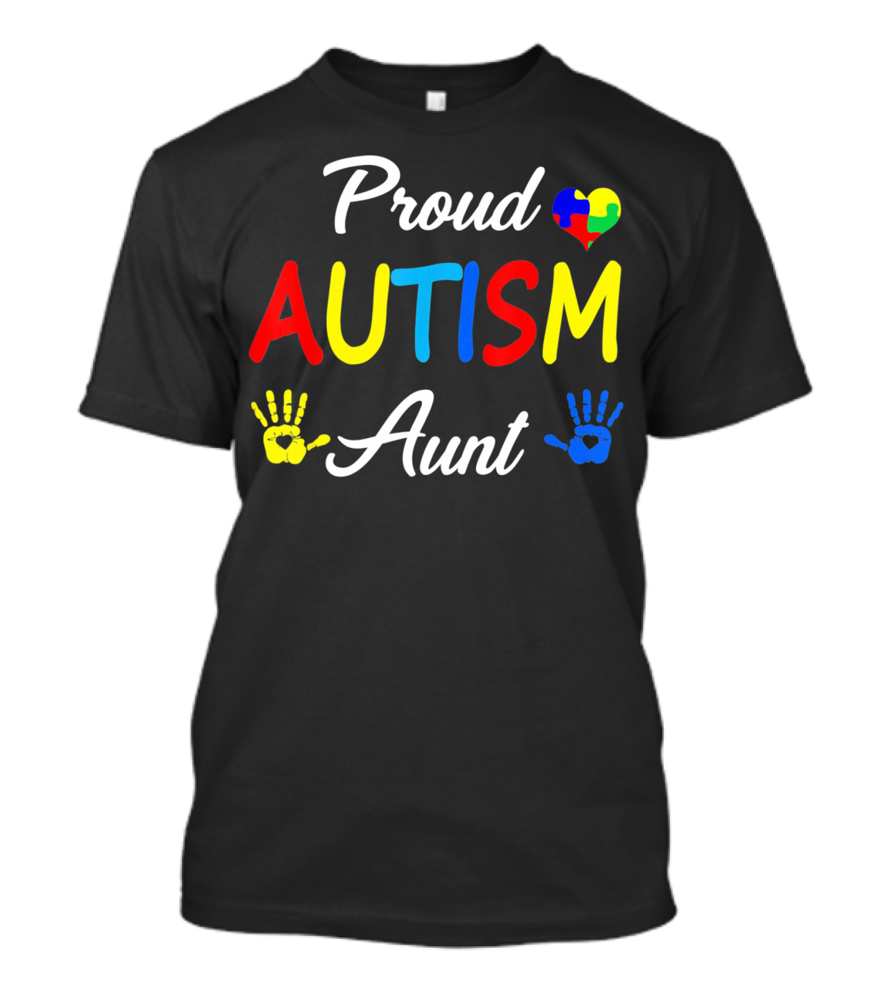 Proud Aunt Autism Awareness Family Handprint Heart Puzzle T-Shirt