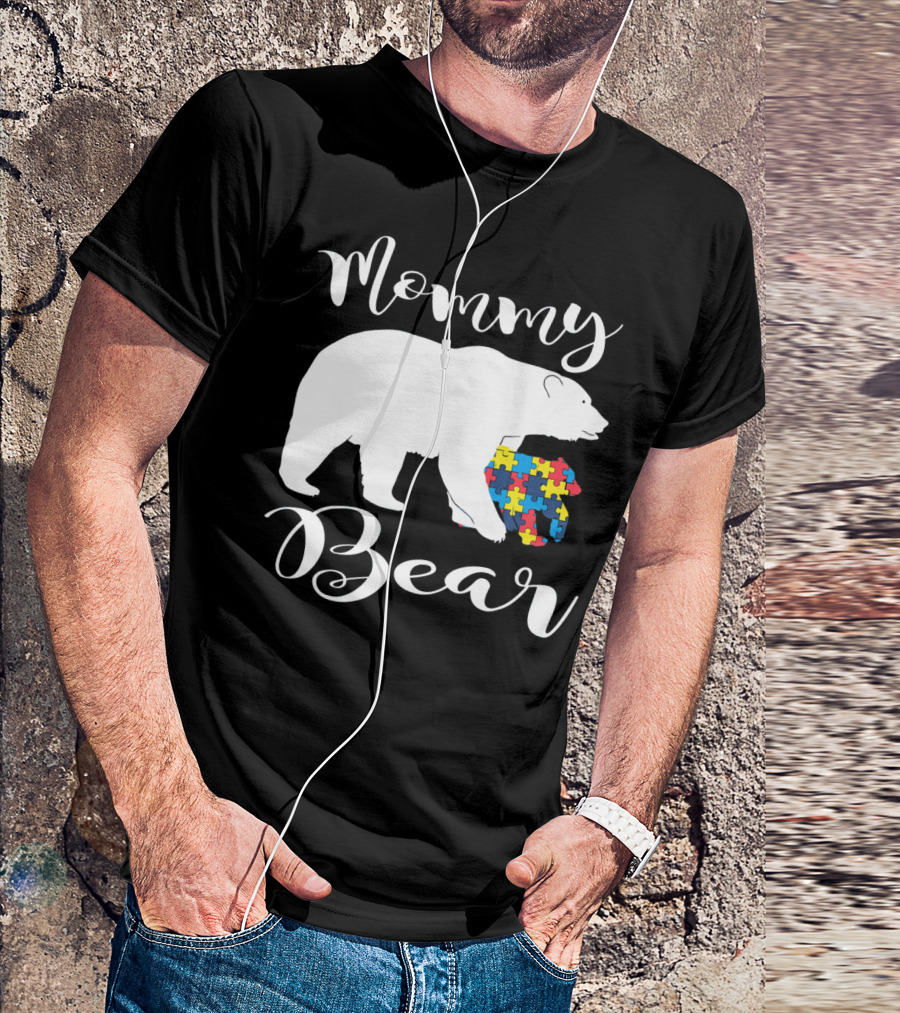 Mommy Bear Autism Puzzle Piece Family T-Shirt