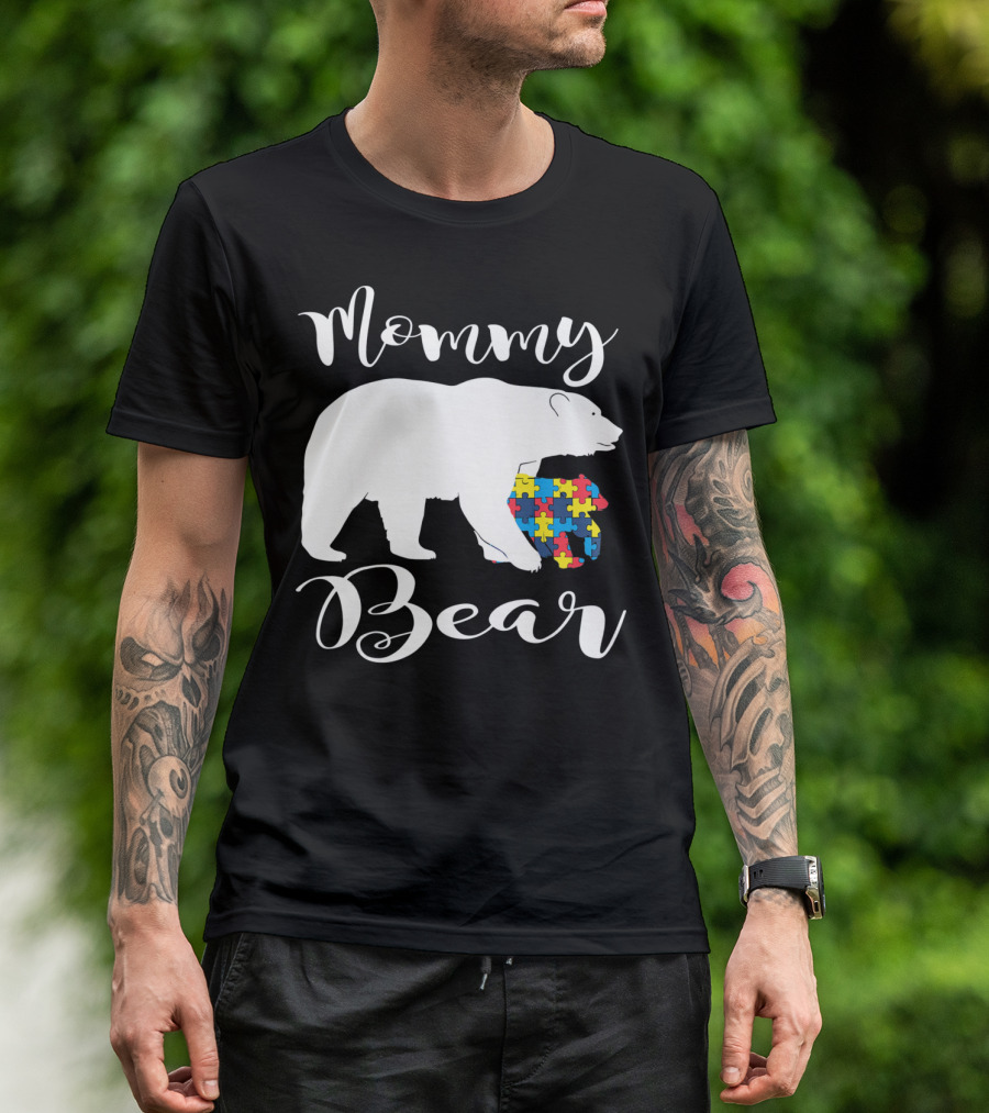 Mommy Bear Autism Puzzle Piece Family T-Shirt