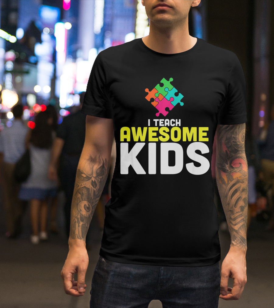 I Teach Awesome Kids Autism Awareness Teacher Puzzle T-Shirt