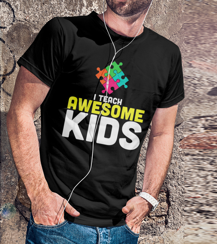 I Teach Awesome Kids Autism Awareness Teacher Puzzle T-Shirt