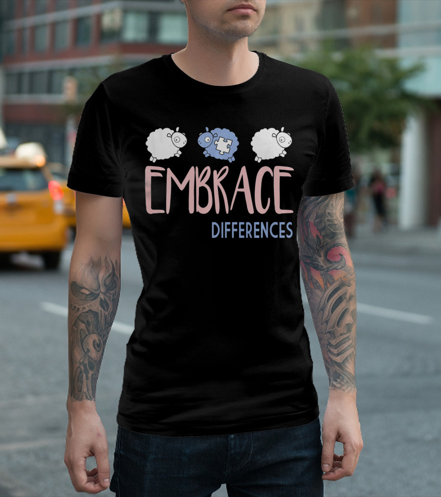 Embrace Differences Autism Awareness Sheep Puzzle Piece T-Shirt