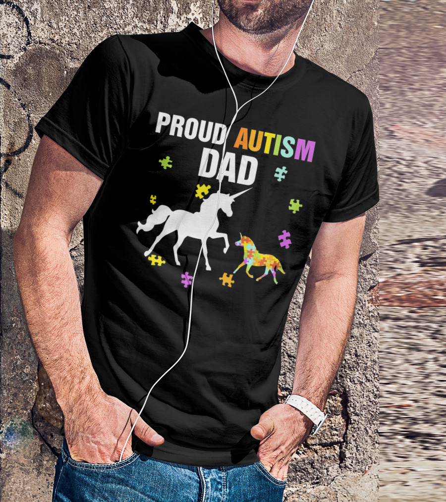 Proud Autism Dad Unicorn Puzzle Autism Awareness T-Shirt