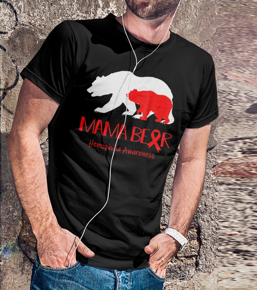 Mama Bear Hemophilia Awareness Red Ribbon Bears T-Shirt