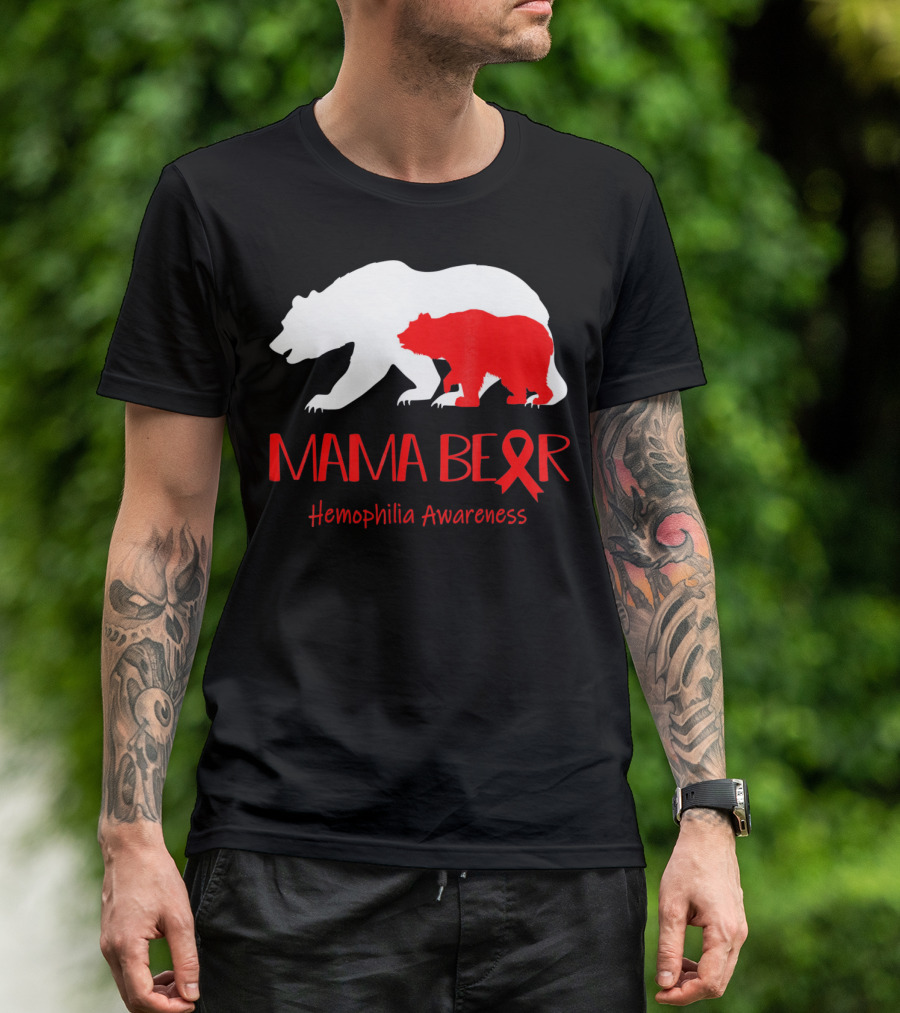 Mama Bear Hemophilia Awareness Red Ribbon Bears T-Shirt