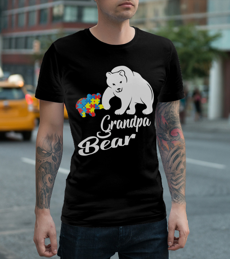 Grandpa Bear Autism Awareness Puzzle Bear T-Shirt