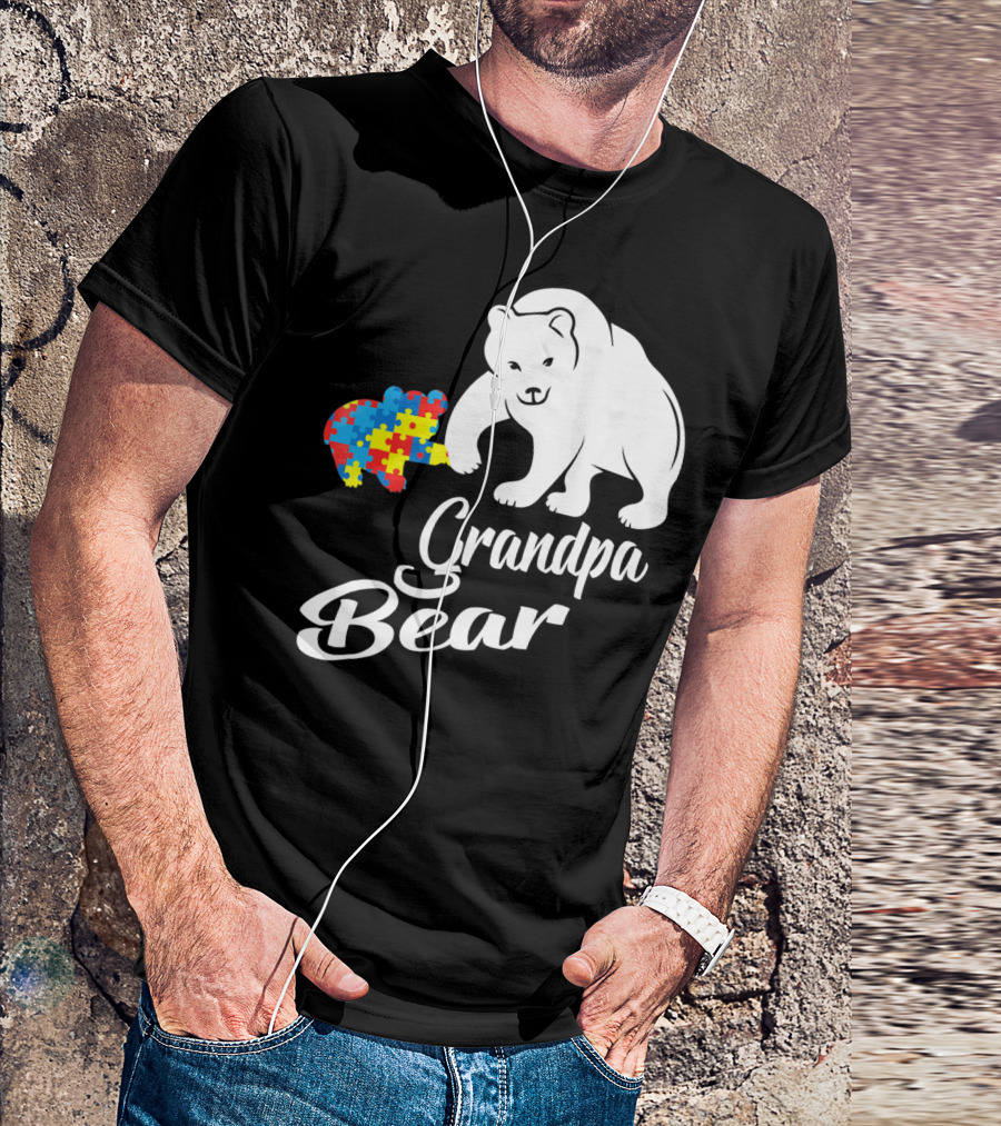 Grandpa Bear Autism Awareness Puzzle Bear T-Shirt