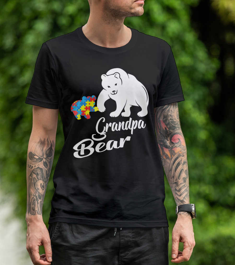 Grandpa Bear Autism Awareness Puzzle Bear T-Shirt