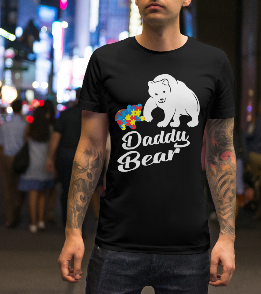 Daddy Bear Autism Puzzle Heart T-Shirt