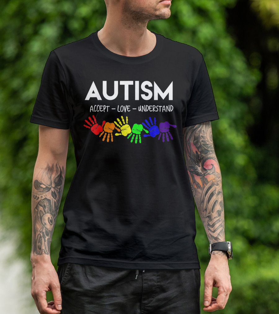 AUTISM Accept Love Understand Rainbow Handprints T-Shirt