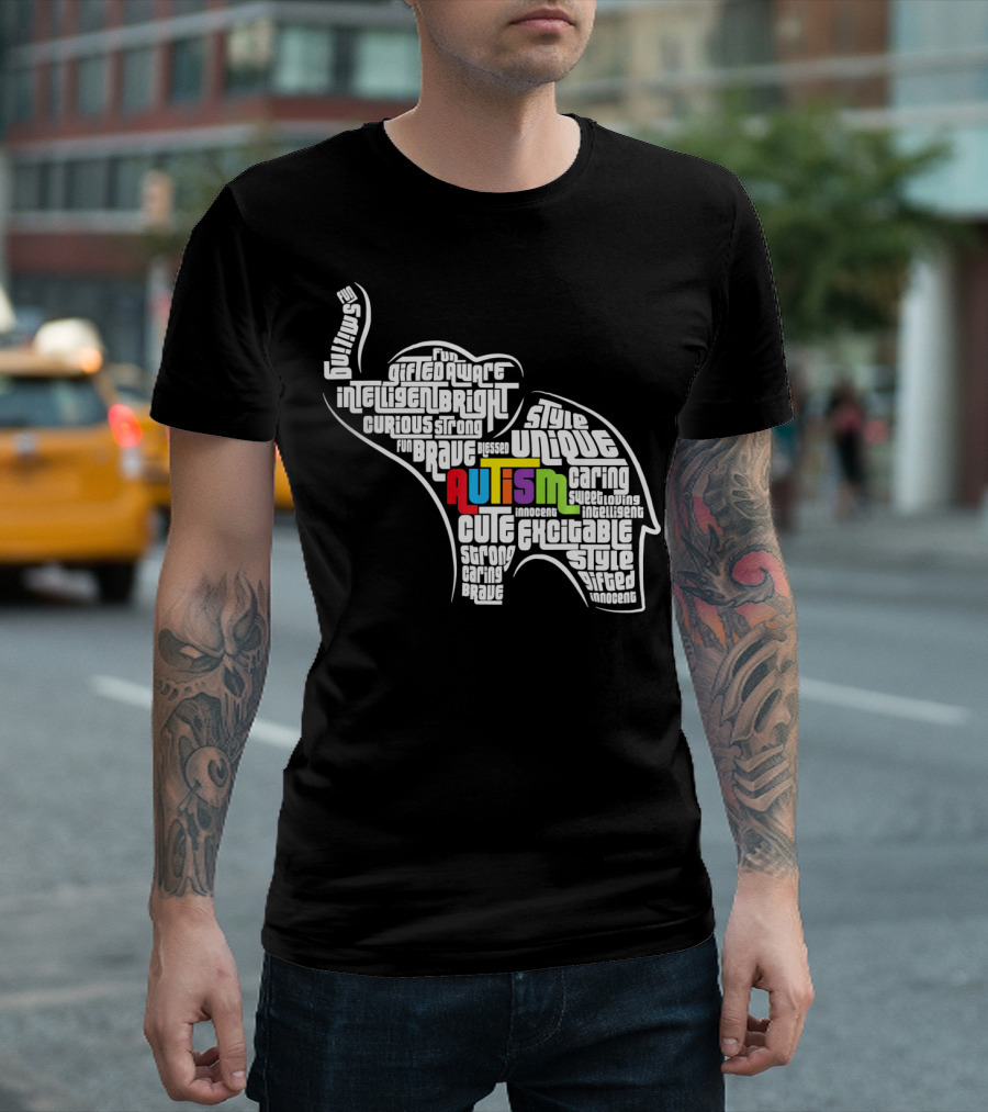 Autism Awareness Elephant Fun Intelligent Unique Excitable Gifted Bright Curious Strong Brave Cute Caring Innocent T-Shirt