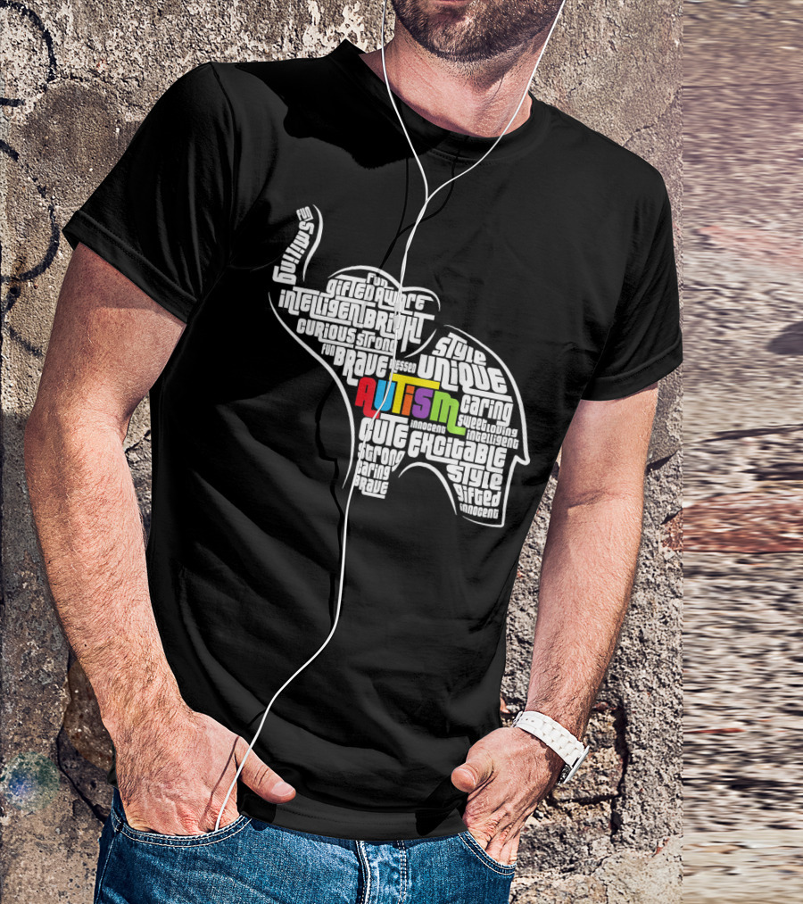 Autism Awareness Elephant Fun Intelligent Unique Excitable Gifted Bright Curious Strong Brave Cute Caring Innocent T-Shirt