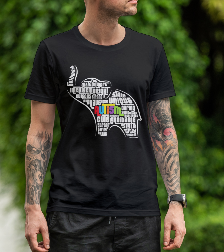 Autism Awareness Elephant Fun Intelligent Unique Excitable Gifted Bright Curious Strong Brave Cute Caring Innocent T-Shirt