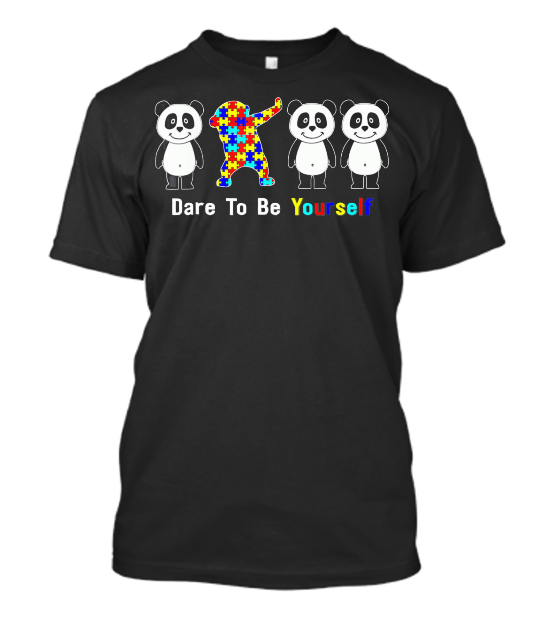 Dare To Be Yourself Autism Awareness Panda Puzzle Dabbing T-Shirt