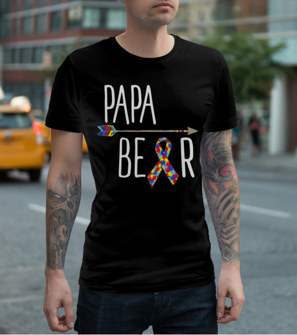 April Autism Awareness Papa Bear Puzzle Ribbon Arrow T-Shirt