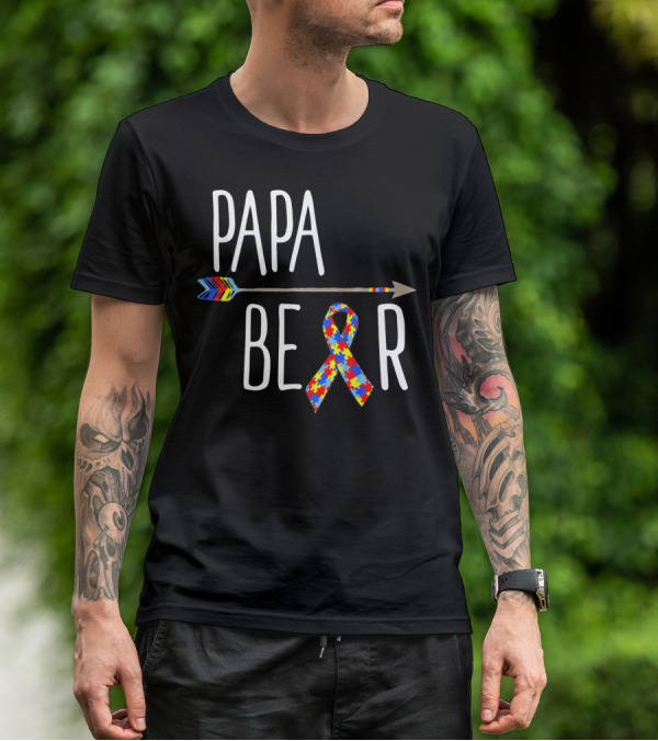 April Autism Awareness Papa Bear Puzzle Ribbon Arrow T-Shirt