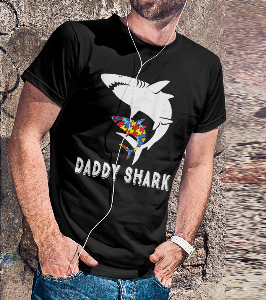 Daddy Shark Autism Awareness Puzzle Piece Sharks T-Shirt