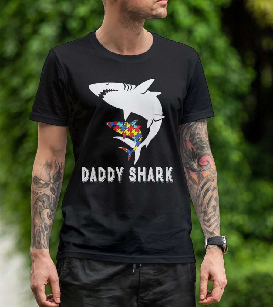 Daddy Shark Autism Awareness Puzzle Piece Sharks T-Shirt