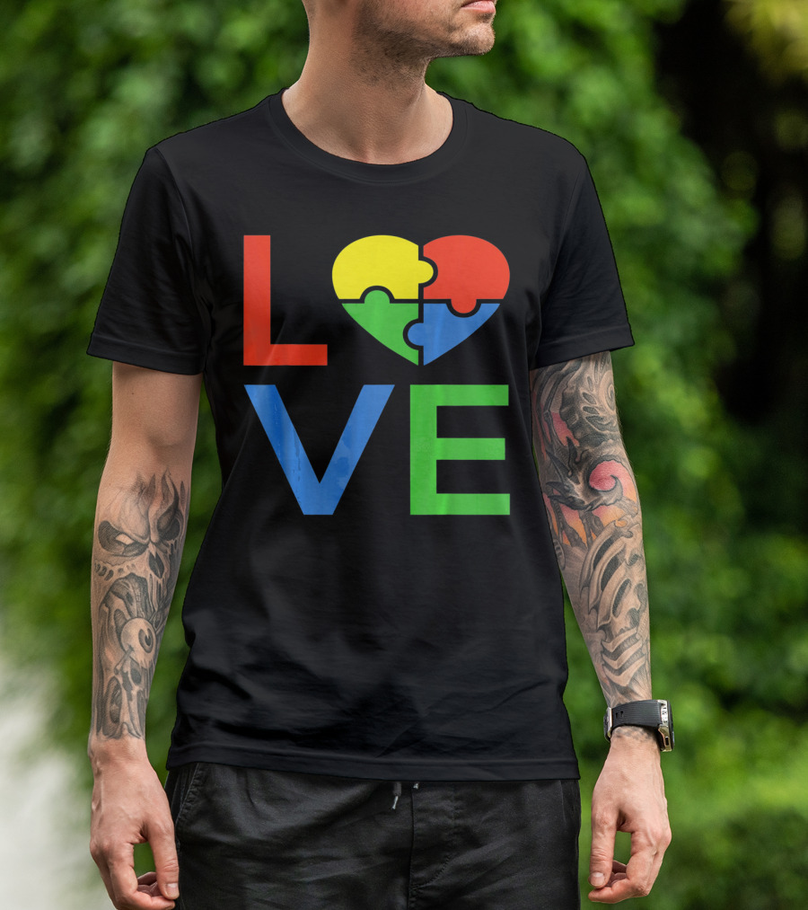 LOVE Heart Puzzle Autism Awareness Autistic T-Shirt