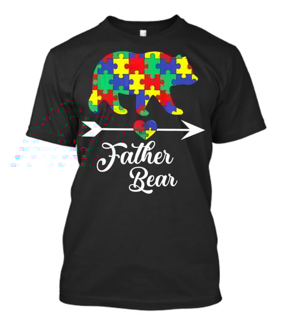 Father Bear Puzzle Autism Awareness Dad Arrow And Heart T-Shirt