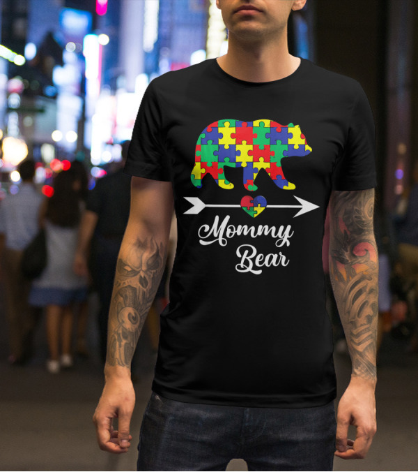 Mommy Bear With Puzzle Heart Autism Awareness T-Shirt