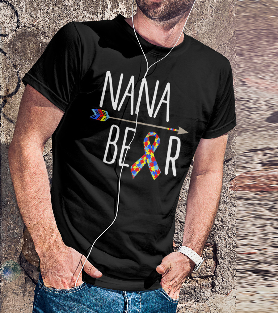 Nana Bear Autism Awareness Puzzle Ribbon Arrow T-Shirt