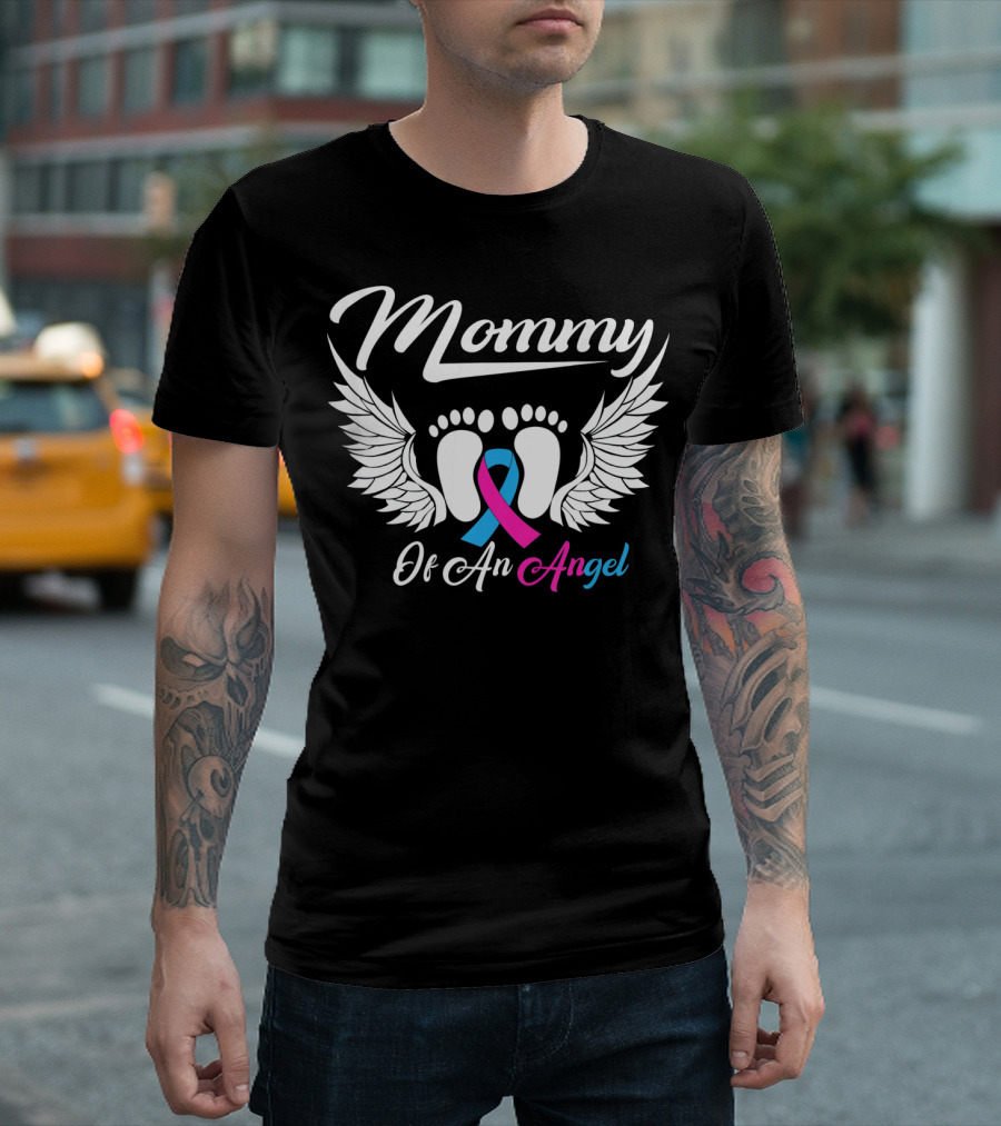 Mommy Of An Angel Miscarriage Awareness Footprints And Wings T-Shirt