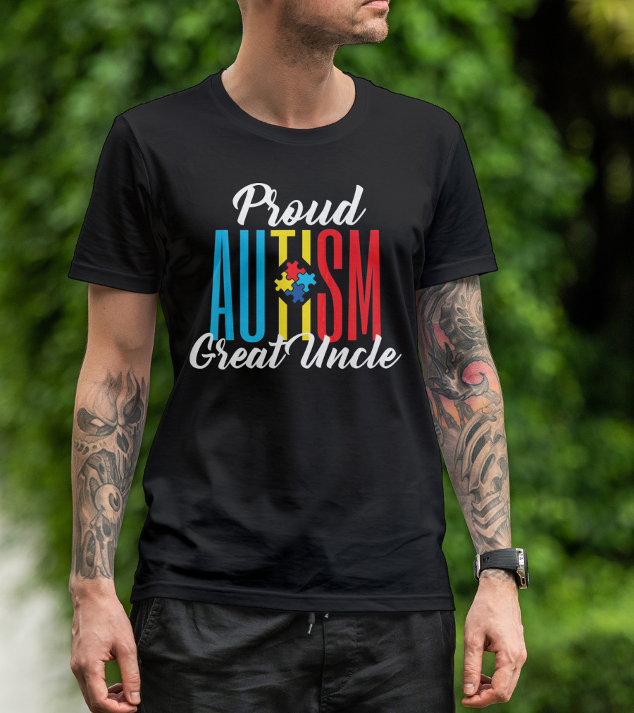 Proud Autism Great Uncle Awareness Puzzle Support T-Shirt