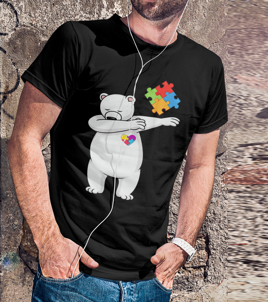 Dabbing Polar Bear Puzzle Piece Heart Autism Awareness T-Shirt