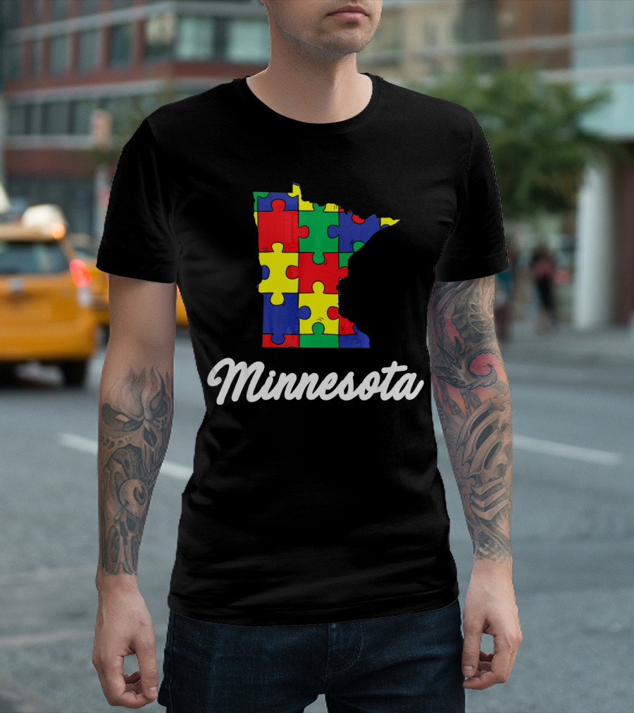 Minnesota Autism Awareness Puzzle Map T-Shirt