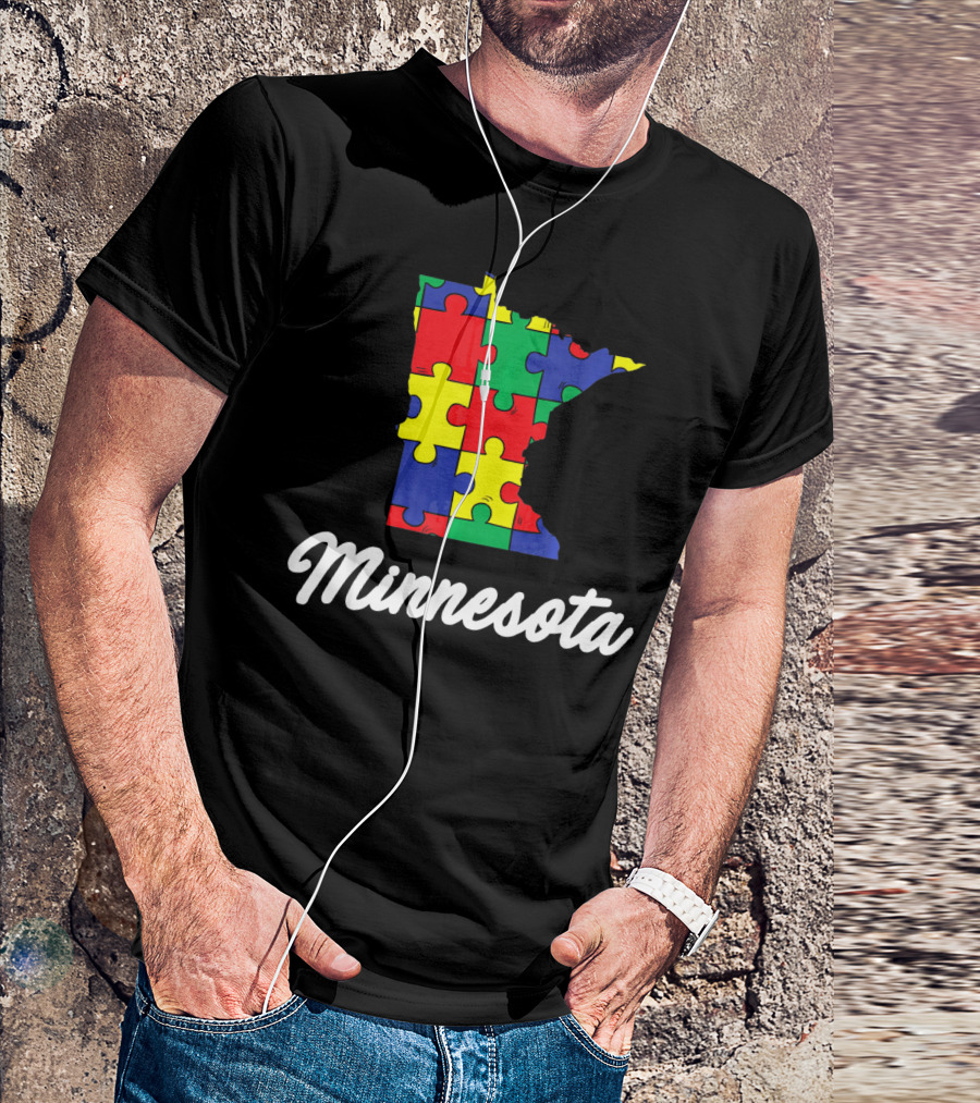 Minnesota Autism Awareness Puzzle Map T-Shirt