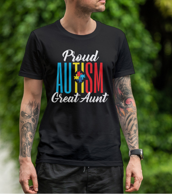 Proud Autism Great Aunt Puzzle Piece Awareness Support T-Shirt