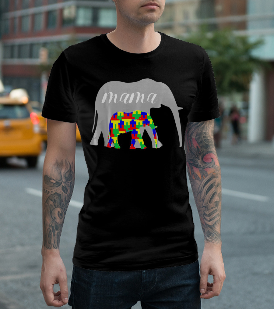 Mama Elephant Puzzle Autism Awareness T-Shirt