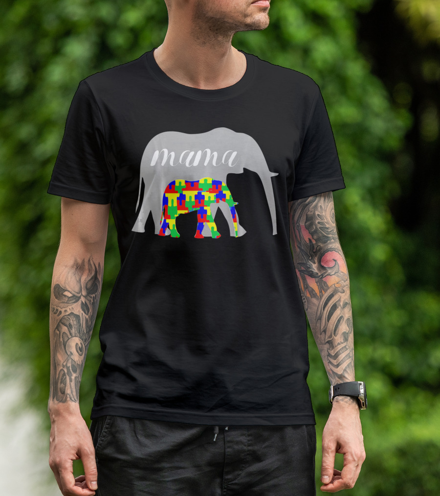 Mama Elephant Puzzle Autism Awareness T-Shirt
