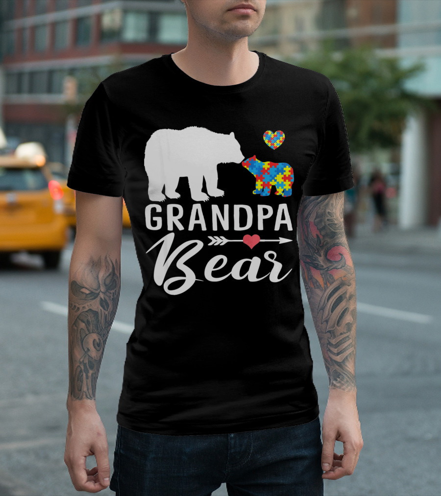 Grandpa Bear Autism Awareness Puzzle Heart Love T-Shirt