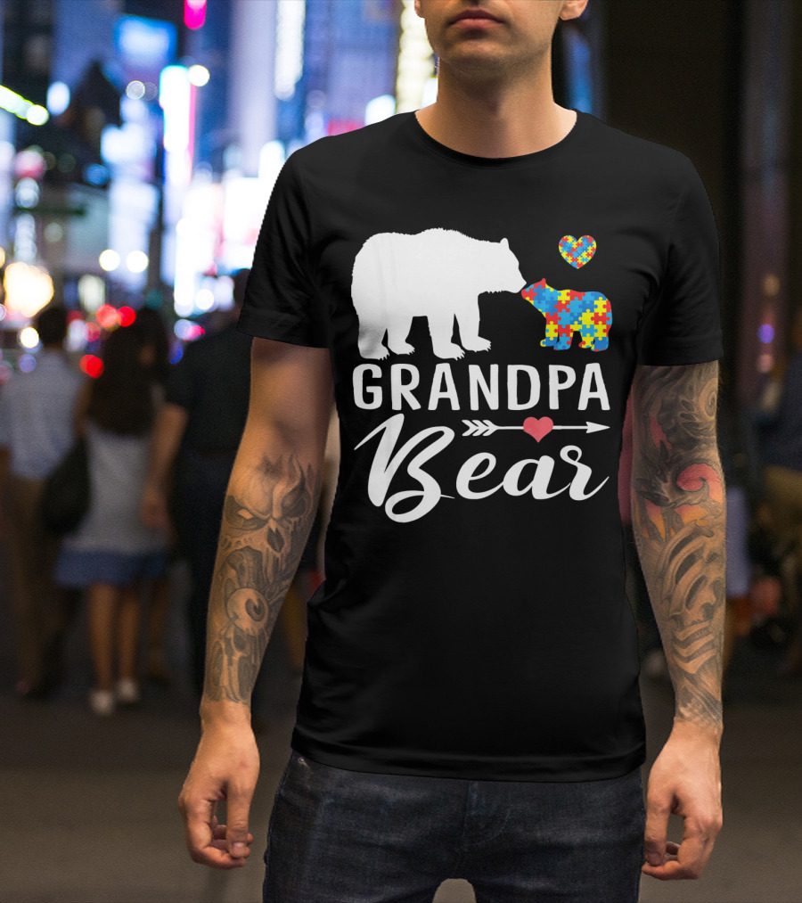 Grandpa Bear Autism Awareness Puzzle Heart Love T-Shirt