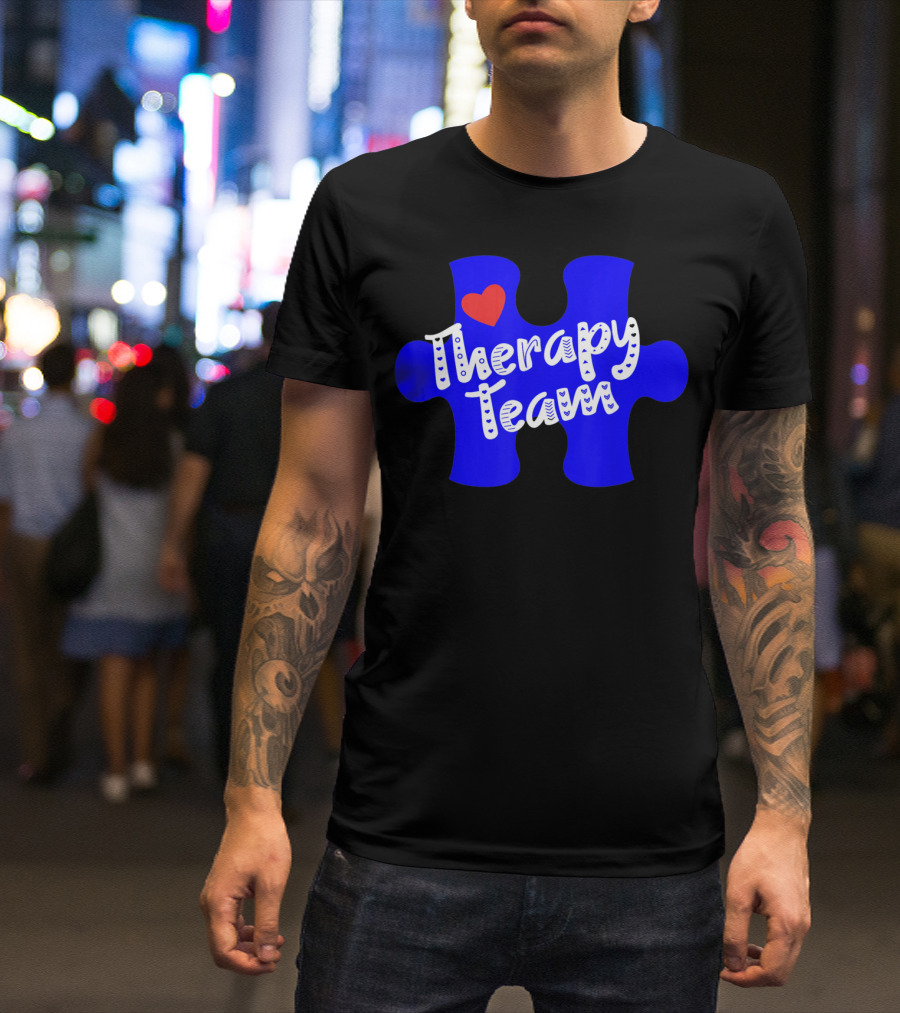 Therapy Team Blue Puzzle Heart Autism Awareness T-Shirt