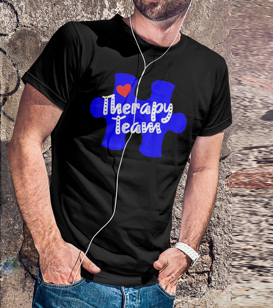 Therapy Team Blue Puzzle Heart Autism Awareness T-Shirt