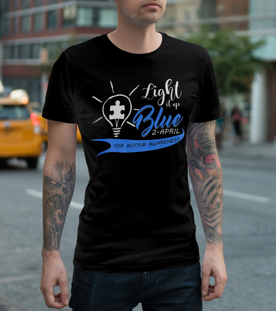 Light It Up Blue 2-April for Autism Awareness Puzzle Bulb T-Shirt