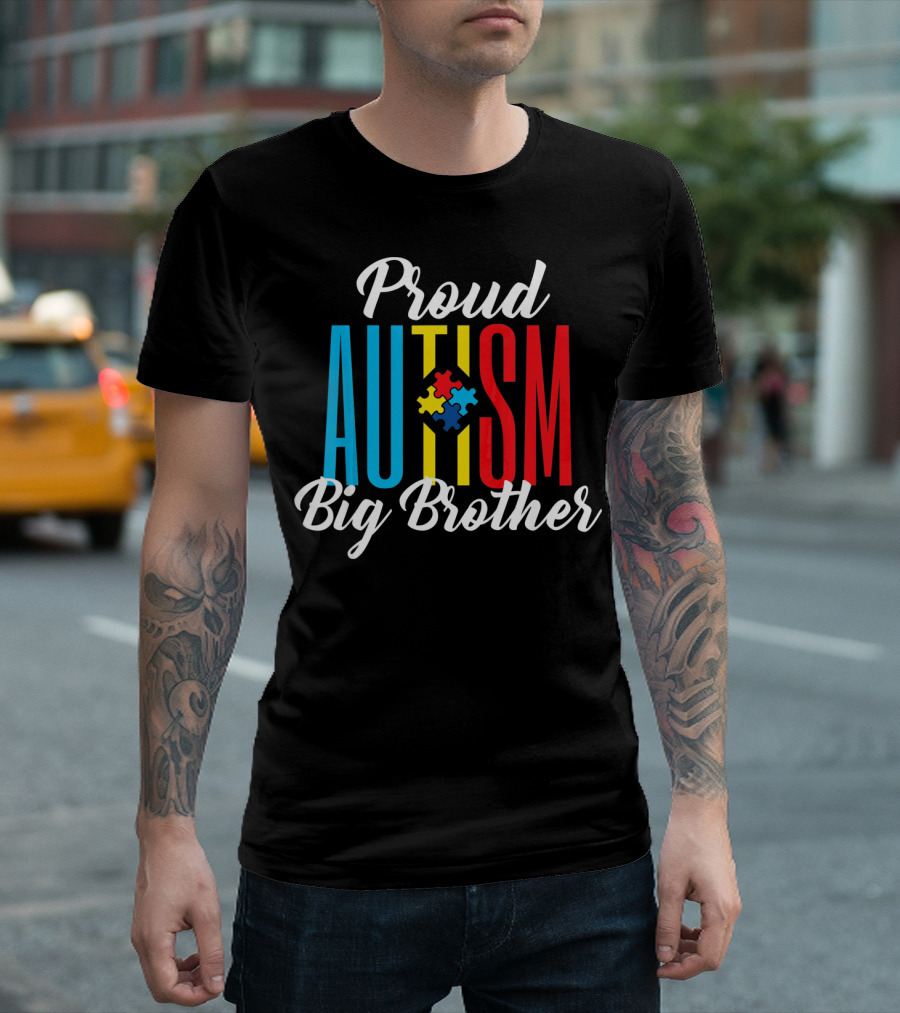 Proud Autism Big Brother Awareness Puzzle Colors T-Shirt