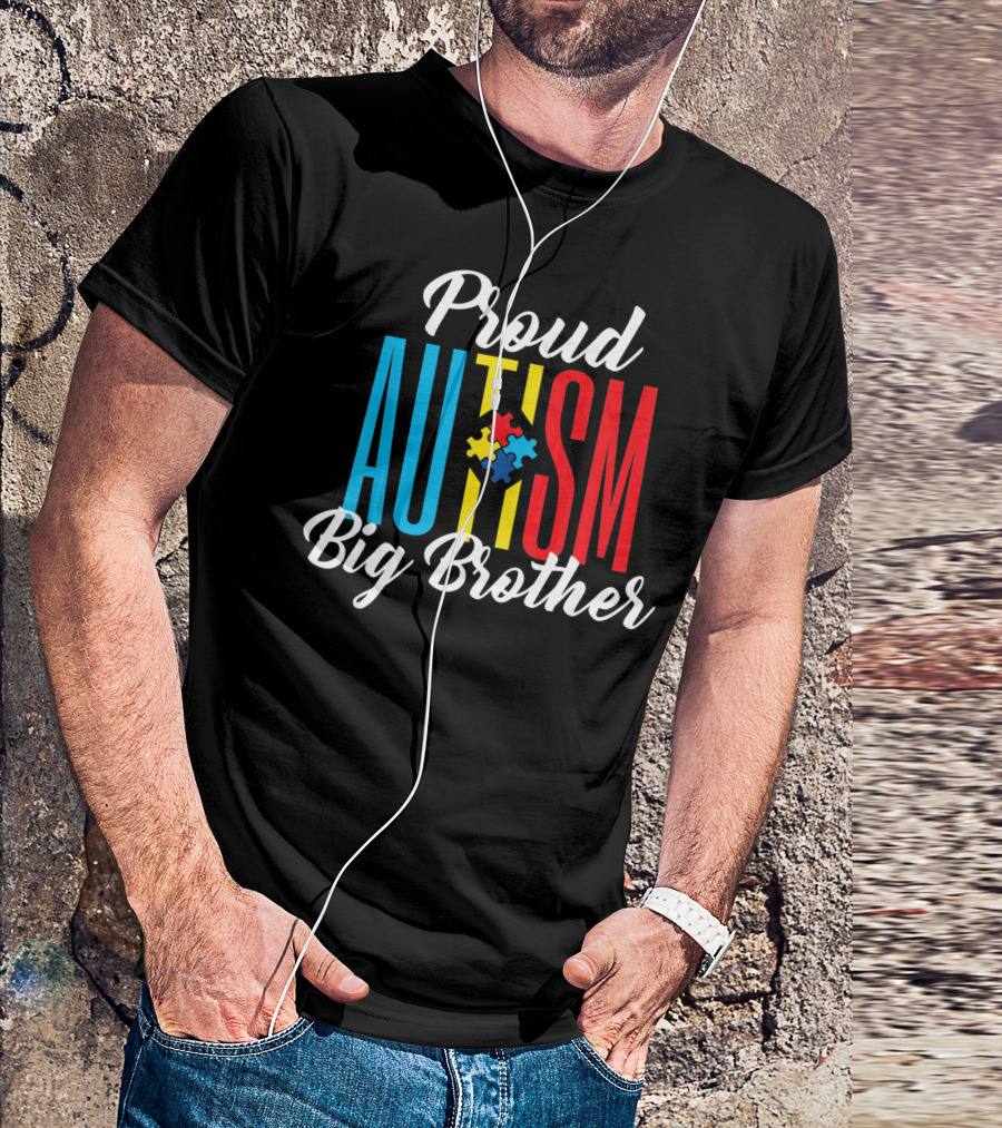 Proud Autism Big Brother Awareness Puzzle Colors T-Shirt