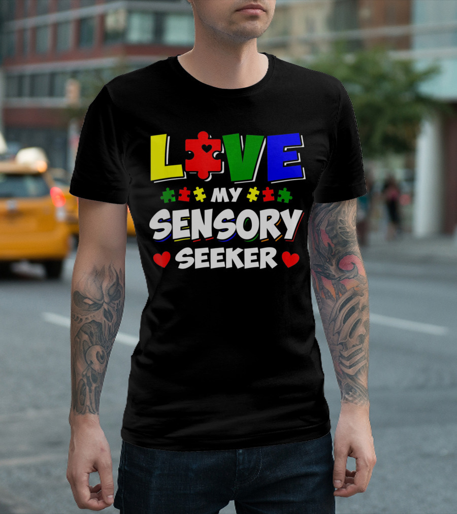 Love My Sensory Seeker Autism Awareness Day Puzzle T-Shirt