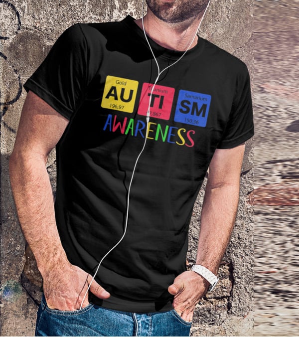 Autism Awareness Gold Titanium Samarium Periodic Elements T-Shirt