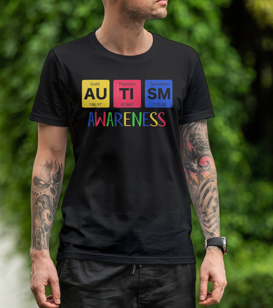 Autism Awareness Gold Titanium Samarium Periodic Elements T-Shirt
