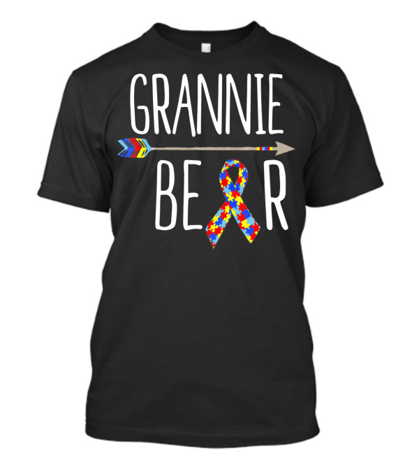 Grannie Bear Autism Awareness Puzzle Ribbon And Colorful Arrow T-Shirt