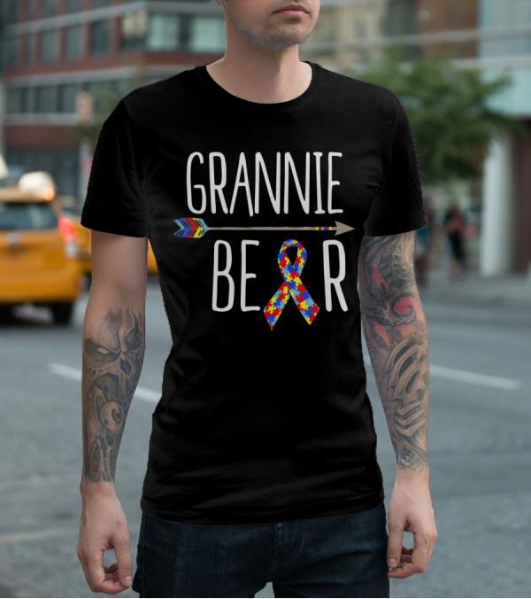 Grannie Bear Autism Awareness Puzzle Ribbon And Colorful Arrow T-Shirt
