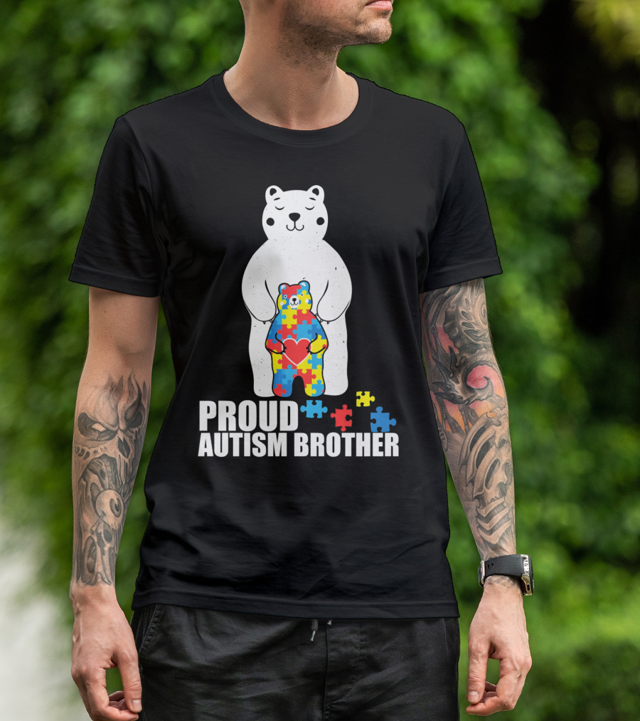Proud Autism Brother Puzzle Bear Heart T-Shirt
