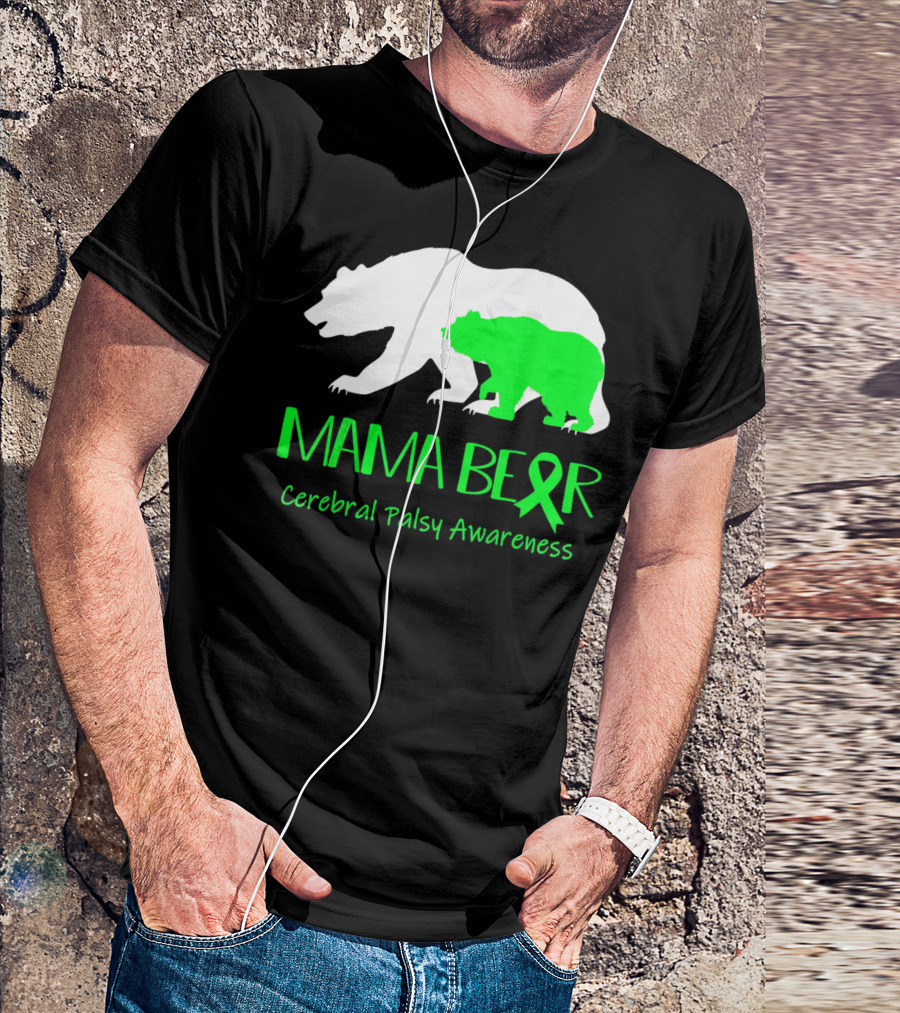 Mama Bear Cerebral Palsy Awareness Green Ribbon Bears T-Shirt