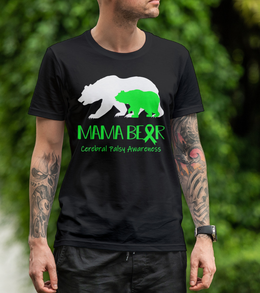Mama Bear Cerebral Palsy Awareness Green Ribbon Bears T-Shirt