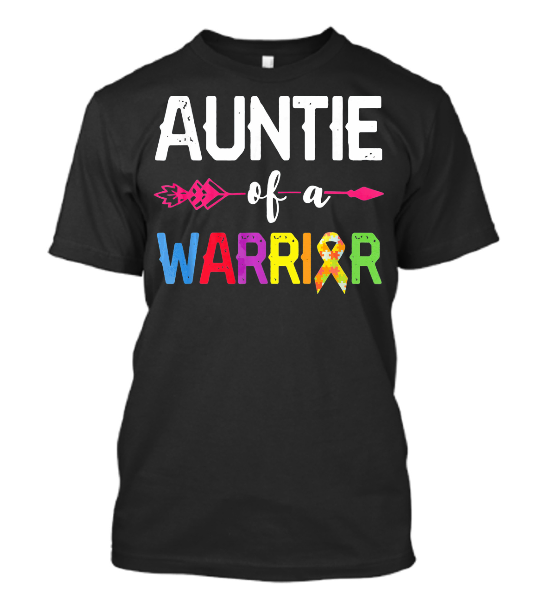 Auntie Of A Warrior Autism Awareness Colorful Puzzle T-Shirt